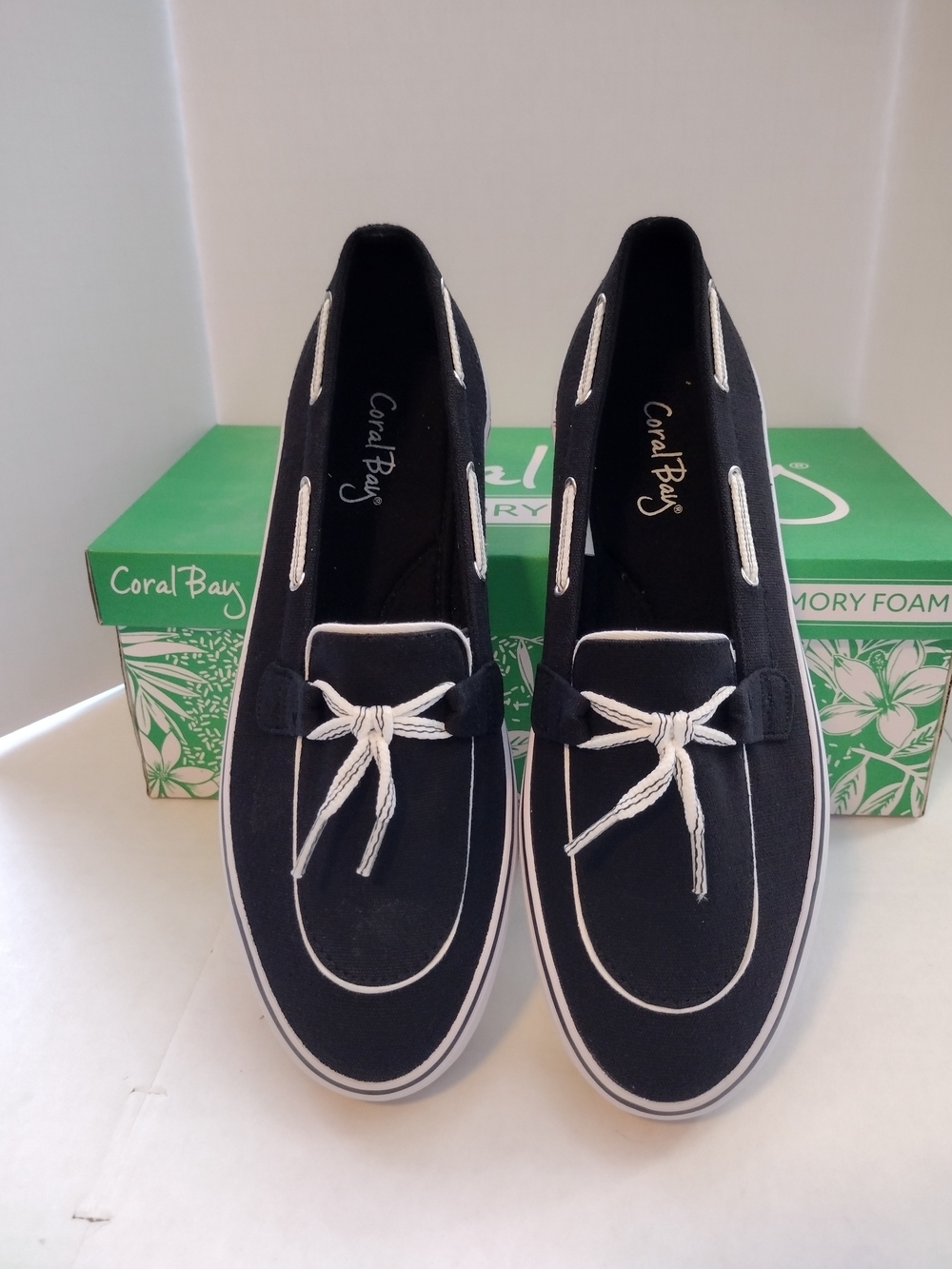 Coral Bay Black & White Canvas Slip-On Loafers